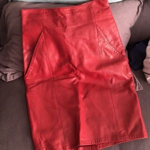 Red Leather midi skirt Lanna Size 8